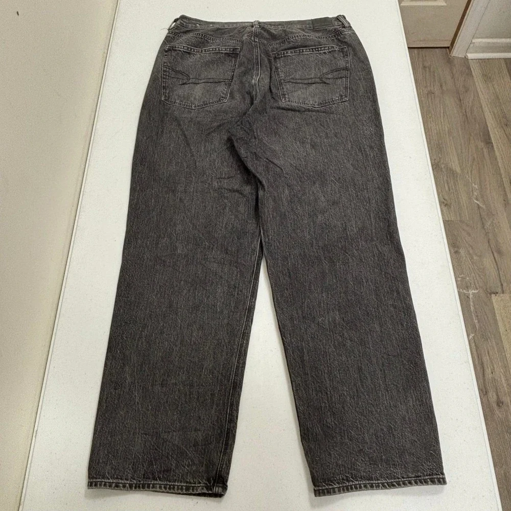 American Eagle Mens 16 Regular Wide Leg Jeans Washed Black Denim High Rise 6164